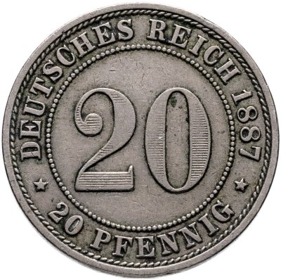 купить Германия 20 пфеннигов (pfennig) 1887, Знак монетного двора: "A" - Берлин