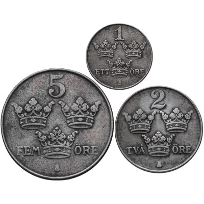 купить Швеция набор монет 1,2 и 5 эре 1942-1948 (Железо)