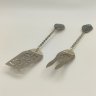 Купить Набор из 2-х столовых приборов с прорезным декором (лопатка и вилка), сталь, эмаль, СССР, 1970-1990 гг.