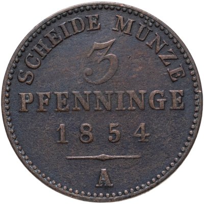 купить Германия, Пруссия 3 пфеннинга 1854 А