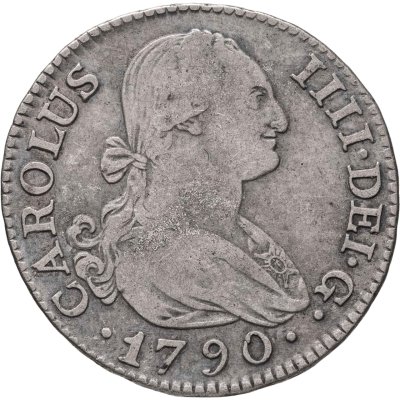 купить Испания 2 реала 1790 Король Карл IV, знак монетного двора "M" - Мадрид