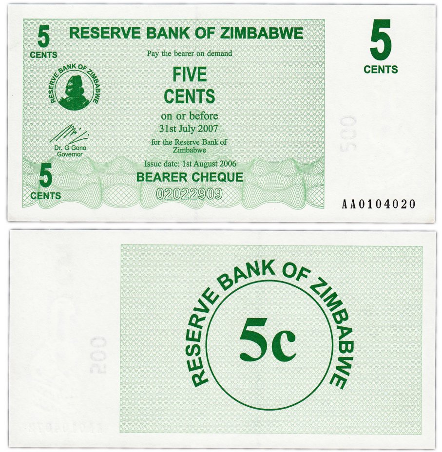 купить Зимбабве 5 центов 2007 (Pick 34)