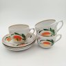 Купить Набор чайных пар "Абрикос" на 3 персоны, фарфор, роспись, золочение, Дмитровский фарфоровый завод (ДФЗ Вербилки), СССР, 1954-1965 гг.