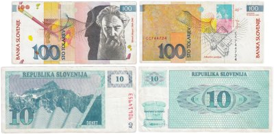 купить Словения нбор из 2 банкнот 10, 100 толаров 1992-2003