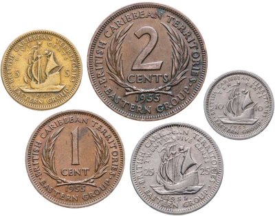 купить Британские Карибские Территории (Восточные Карибы) набор монет 1955 (5 штук)