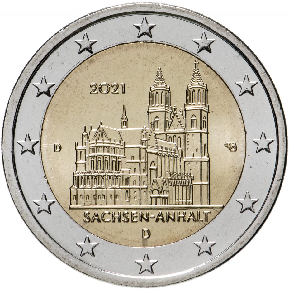 купить Германия 2 евро (euro) 2021 "Федеральная земля Саксония-Ангальт. Магдебургский собор" Знак монетного двора "D" - Мюнхен