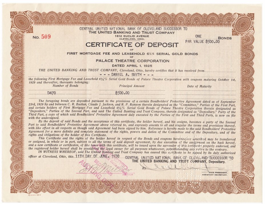 купить Акция США The United Banking and Trust Company 1930 г.