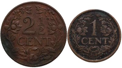 купить Кюрасао набор 1 и 2 1/2 цента (cent) 1944-1947