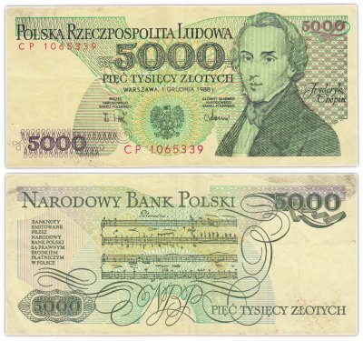 купить Польша 5000 злотых 1988 Pick 150