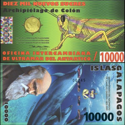 купить Галапагосские о-ва 10000 новых сукров 12.02.2009 [Пластик Pick NL] "Банкнота выпущена для коллекционеров и не является официальной денежной единицей"