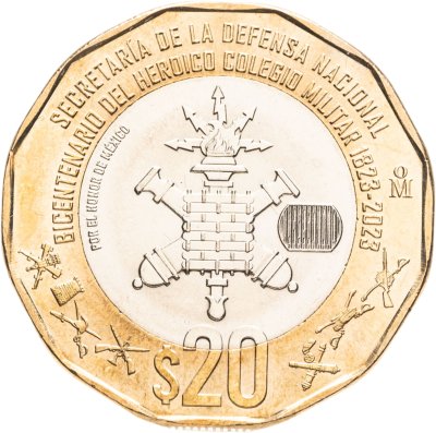 купить Мексика 20 песо (pesos) 2023 200 лет Героической военной академии