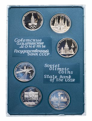 купить Набор из 6 монет 1 рубль 1977-1980 Proof "Советские памятные монеты" Олимпиада-80 в планшете