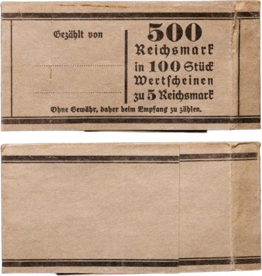 купить Германия, Третий Рейх корешок от купюр 5 рейхсмарок 1941, бумага, 1941 г.