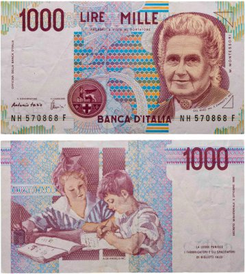 купить Италия 1000 лир 1990 "Мария Монтессори. Школа Монтессори"