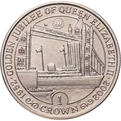 купить Гибралтар 1 крона (crown) 2002 "50 лет правлению Королевы Елизаветы II - Королевская яхта под Тауэрским мостом"