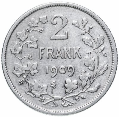 купить Бельгия 2 франка (frank) 1909 Надпись на голландском - 'DER BELGEN'