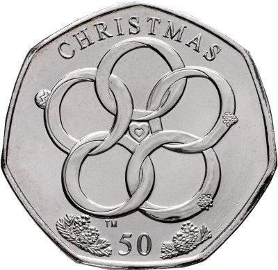 купить Остров Мэн 50 пенсов 2025 "Рождество - пять золотых колец"