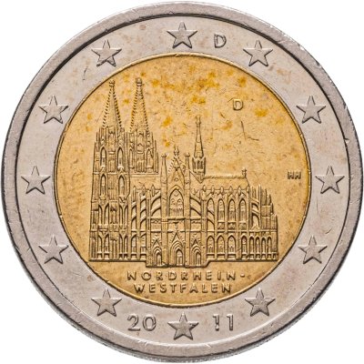 купить Германия 2 евро (euro) 2011 "Федеральные земли Германии - Кёльнский собор, Северный Рейн — Вестфалия" знак монетного двора: "D" - Мюнхен