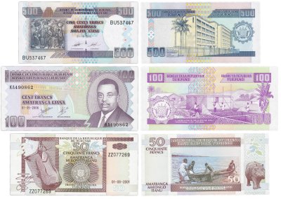купить Бурунди набор из 3 банкноты 50, 100, 500 франков 2001 - 2013 ПРЕСС