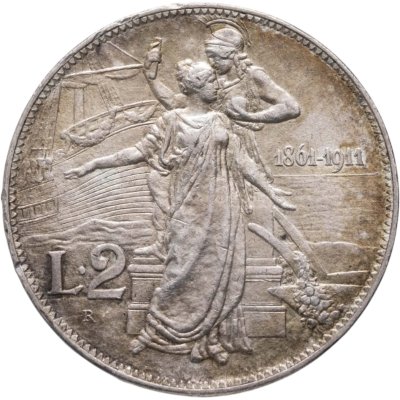 купить Италия 2 лиры 1911 50 лет Королевству