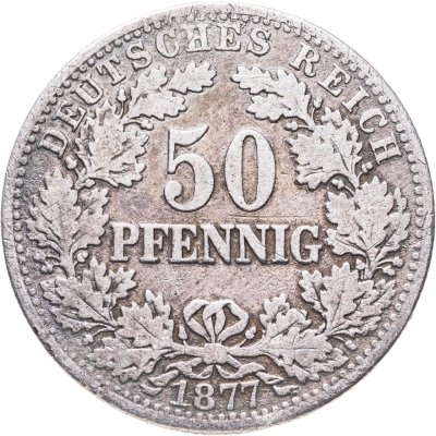 купить Германия 50 пфеннигов (pfennig) 1877 B Венок на аверсе знак монетного двора: "B" - Ганновер