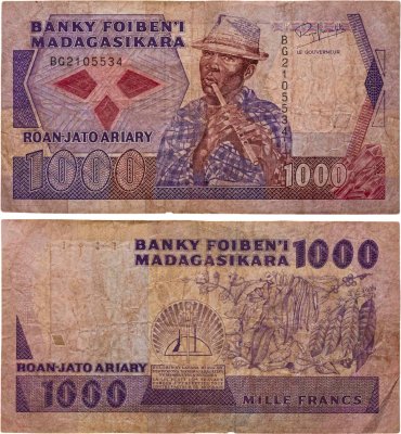 купить Мадагаскар 1000 франков 1988-1993