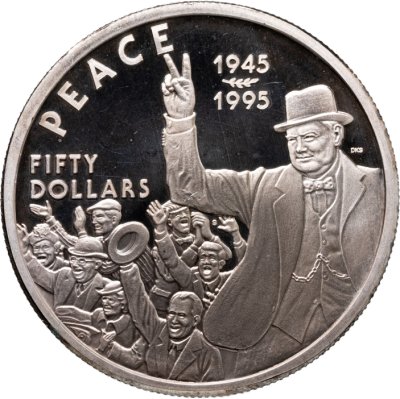 купить Маршалловы острова 50 долларов 1995 "50 лет миру - Черчилль"