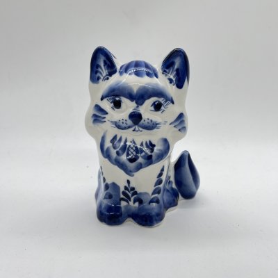 купить Статуэтка "Котик" с расписным декором, авт. Козырькова, фарфор, роспись, Россия, 1990-2010 гг.