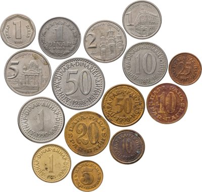 купить Югославия набор из 15 монет 1, 2, 5, 10, 50 динаров, 5, 10, 20, 25, 50 пар (пара, para) 1965-2002
