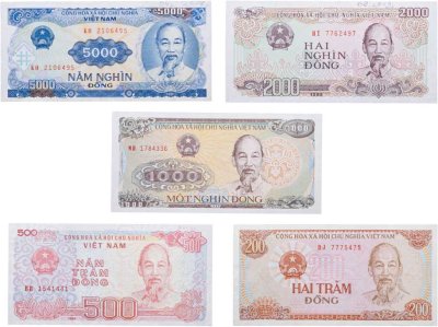 купить Вьетнам набор из 5 банкнот 200, 500, 1000, 2000, 5000 донг 1987 - 1991