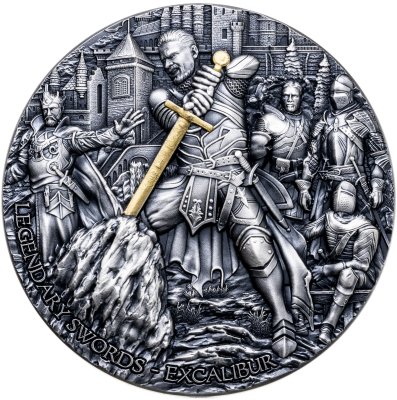 купить Ниуэ 5 долларов 2024 "Меч Экскалибур" в футляре с сертификатом