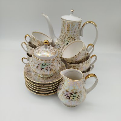купить Кофейный сервиз "Флора" на 6 персон (15 предметов), фарфор, деколь, люстр, золочение, Kahla, ГДР, 1968-1987 гг.