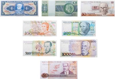 купить Бразилия набор из 8 банкнот 1, 50, 100, 200, 500, 1000 крузейро 1954-1990