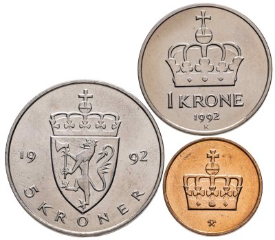 купить Норвегия набор из 3х монет (50 эре, 1 и 5 крон) 1992-1996