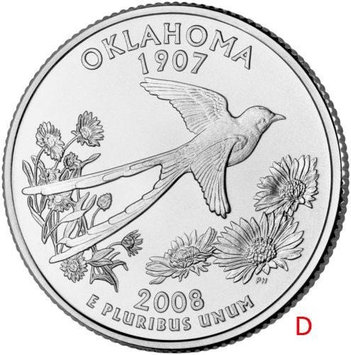 купить США 25 центов (квотер) 2008 D — штат Оклахома