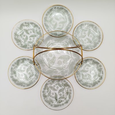 купить Набор для подачи десерта (вазочка с ручкой и 6 розеток) с растительным декором, стекло, металл, золочение, Российская Федерация, 1995-2015 гг.