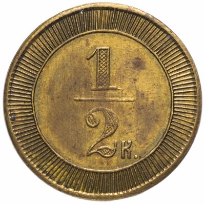 Купить Платежный жетон (марка) 1/2 копейки 1902-1915 "Общество пособия бедных в г. Енисейске"