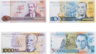 купить Бразилия набор из 4 банкнот 50, 100, 1000, 5000 крузадо 1986-1988
