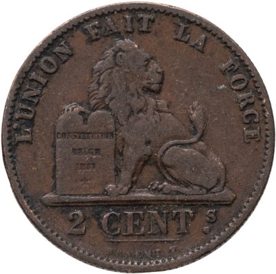 купить Бельгия 2 сантима (centimes) 1876 Надпись на французском - 'DES BELGES'