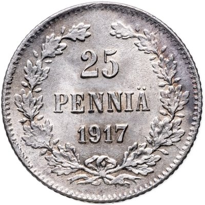 купить 25 пенни (pennia) 1917 S гербовый орел без короны Российская Финляндия