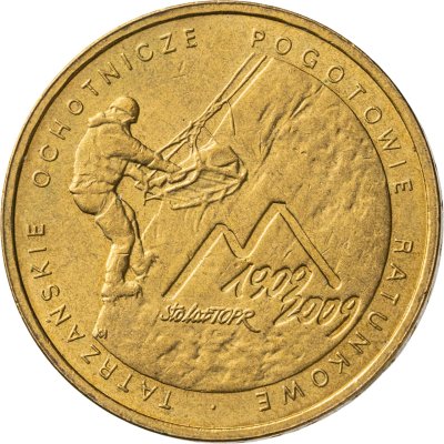 купить Польша 2 злотых 2009 "100 лет поисково-спасательной службы в Татрах"