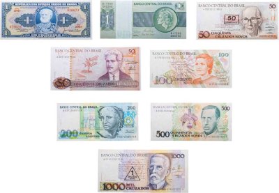 купить Бразилия набор из 8 банкнот 1, 50, 100, 200, 500, 1000 крузейро 1954-1990
