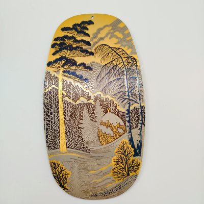 купить Панно настенное (декоративное) "Зимний пейзаж", металл, гравировка, травление, золочение, Златоуст, Россия, 1980-2000 гг.