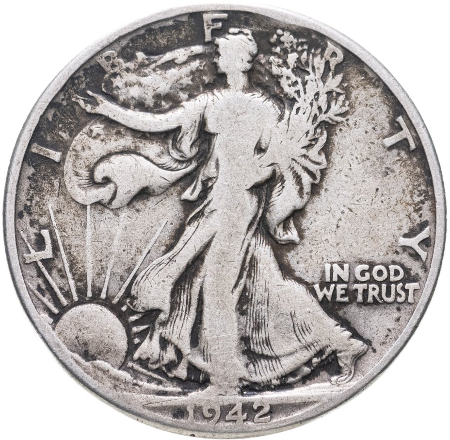 купить США 50 центов (1/2 доллара, half dollar) 1942  Walking Liberty Half Dollar Без отметки монетного двора