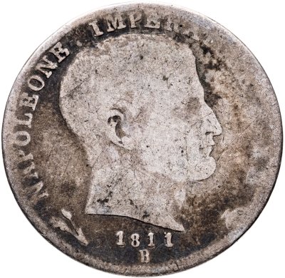 купить Италия 1 лира 1811 Наполеон Бонапарт, знак монетного двора "B" - Болонья
