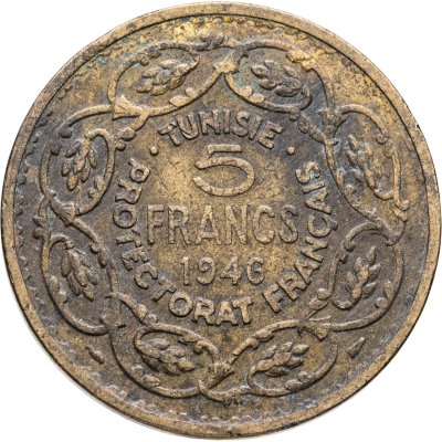 купить Французский Тунис 5 франков (francs) 1946