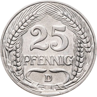 купить Германия 25 пфеннигов (pfennig) 1909 D