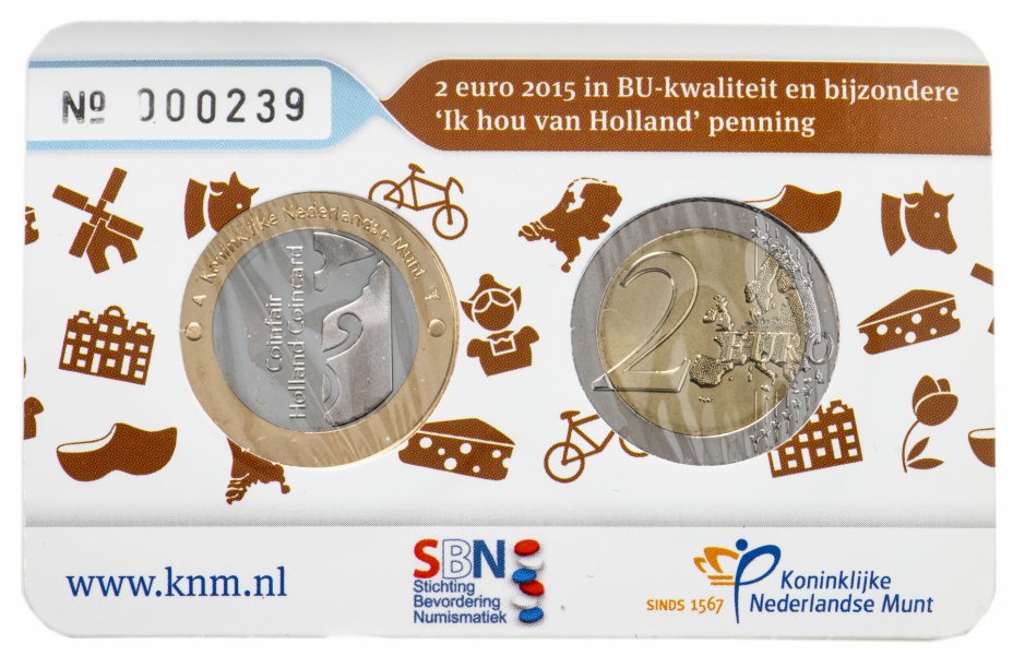 купить Нидерланды 2 евро 2015 и жетон "Вафли с сиропом" BU официальный блистер