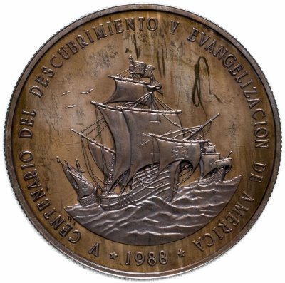 Купить Доминикана 1 песо (peso) 1988 "500 лет открытию и евангелизации Америки"