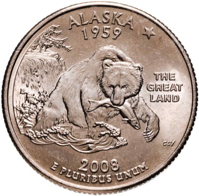 купить США 1/4 доллара (квотер, 25 центов) 2008 P "Штат Аляска"